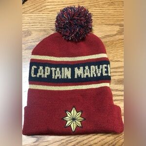Captain Marvel Ladies Red Blue Gold Winter Hat Toboggan Avengers Women’s Teen